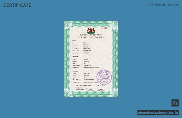 Lesotho Geburtsurkunde (PSD-Beispielvorschau)